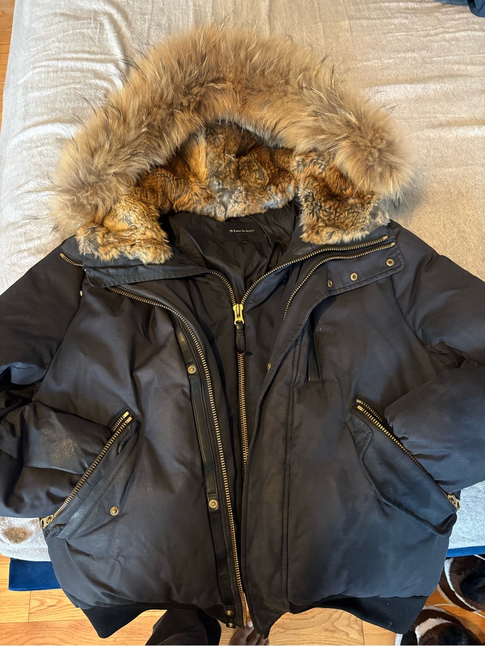 Mackage bomber jacket Down-Fill Black Parka Jacket with Fur Trim Hood